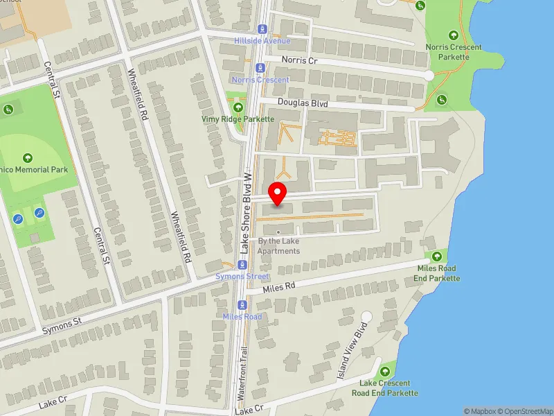 RentSafeTO apartment evaluation map view of 2545 LAKE SHORE BLVD W in Etobicoke-Lakeshore, Toronto