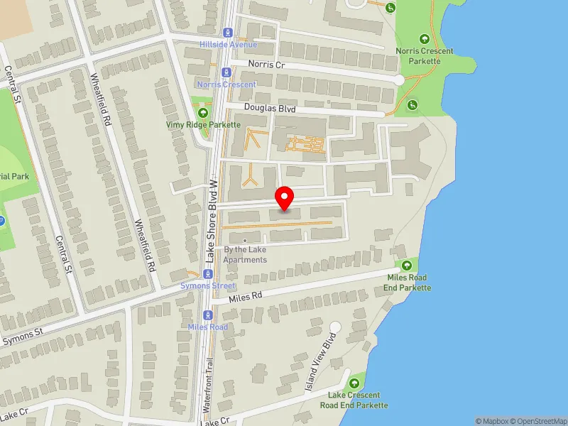 RentSafeTO apartment evaluation map view of 2547 LAKE SHORE BLVD W in Etobicoke-Lakeshore, Toronto