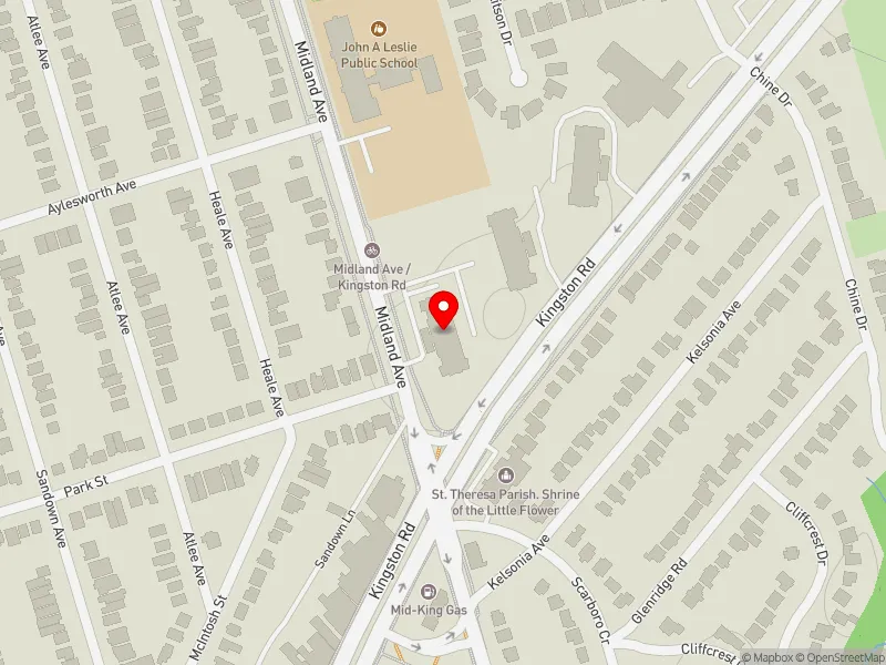 RentSafeTO apartment evaluation map view of 2550 KINGSTON RD in Scarborough Southwest, Toronto