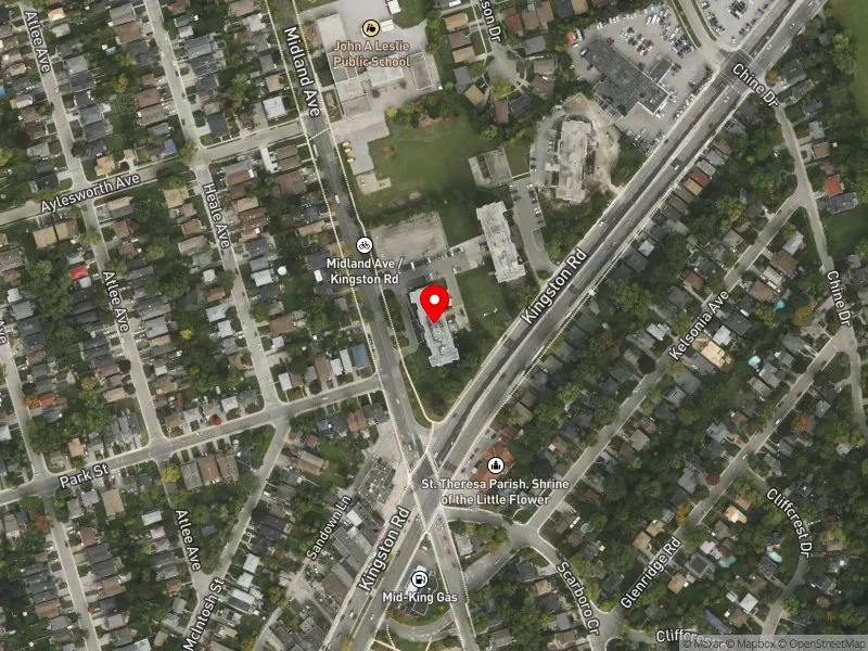 RentSafeTO apartment evaluation satellite view of 2550 KINGSTON RD in Scarborough Southwest, Toronto