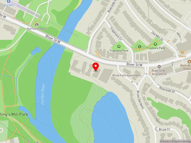 RentSafeTO apartment evaluation map view of 2553 BLOOR ST W in Parkdale-High Park, Toronto