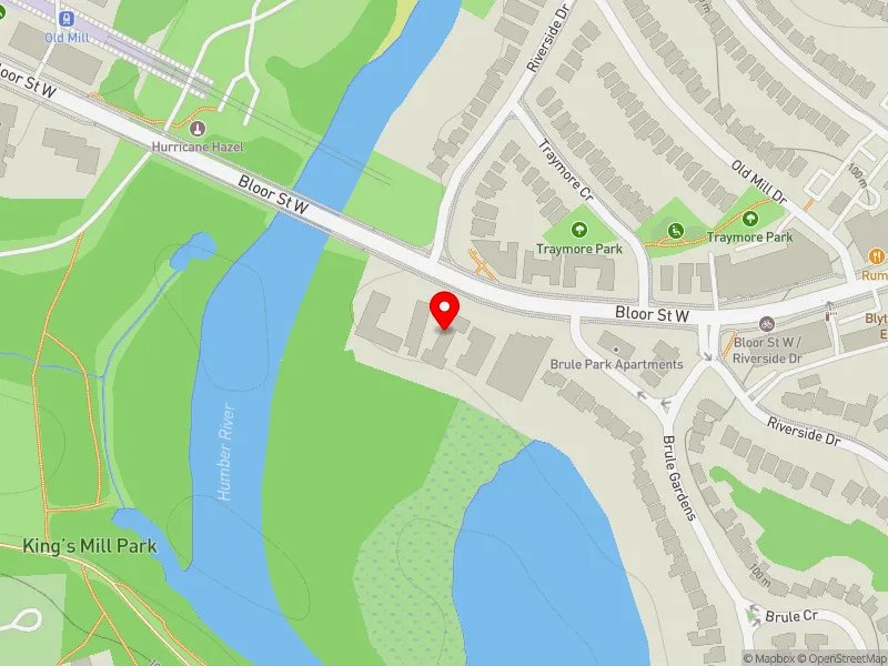 RentSafeTO apartment evaluation map view of 2555 BLOOR ST W in Parkdale-High Park, Toronto