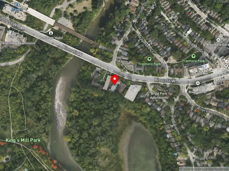 RentSafeTO apartment evaluation satellite view of 2555 BLOOR ST W in Parkdale-High Park, Toronto