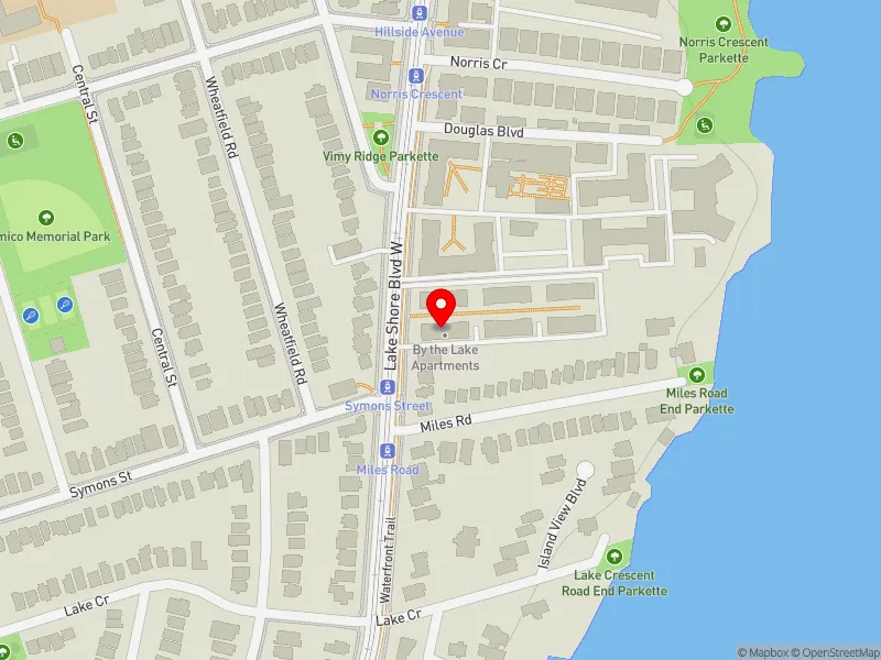 RentSafeTO apartment evaluation map view of 2555 LAKE SHORE BLVD W in Etobicoke-Lakeshore, Toronto