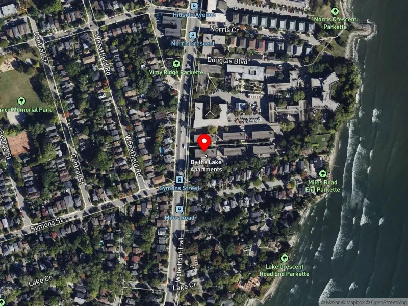 RentSafeTO apartment evaluation satellite view of 2555 LAKE SHORE BLVD W in Etobicoke-Lakeshore, Toronto