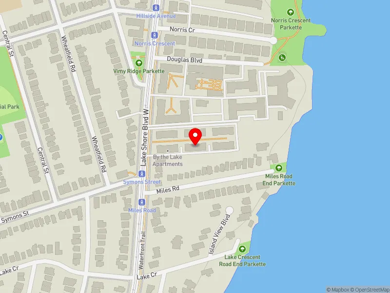 RentSafeTO apartment evaluation map view of 2557 LAKE SHORE BLVD W in Etobicoke-Lakeshore, Toronto