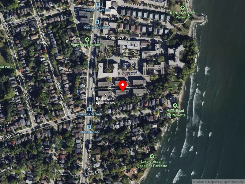 RentSafeTO apartment evaluation satellite view of 2557 LAKE SHORE BLVD W in Etobicoke-Lakeshore, Toronto