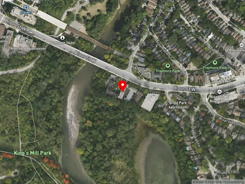 RentSafeTO apartment evaluation satellite view of 2559 BLOOR ST W in Parkdale-High Park, Toronto