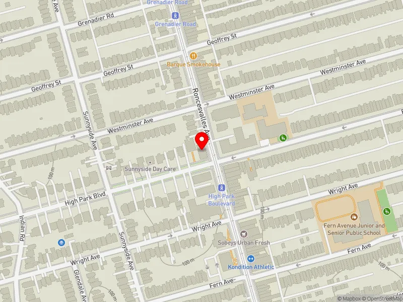 RentSafeTO apartment evaluation map view of 256 RONCESVALLES AVE in Parkdale-High Park, Toronto