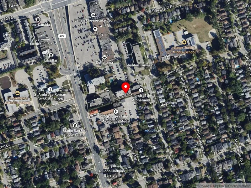 RentSafeTO apartment evaluation satellite view of 256 SHELDON AVE in Etobicoke-Lakeshore, Toronto
