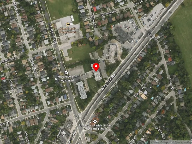 RentSafeTO apartment evaluation satellite view of 2560 KINGSTON RD in Scarborough Southwest, Toronto
