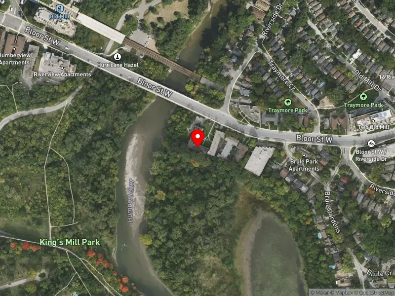 RentSafeTO apartment evaluation satellite view of 2561 BLOOR ST W in Parkdale-High Park, Toronto