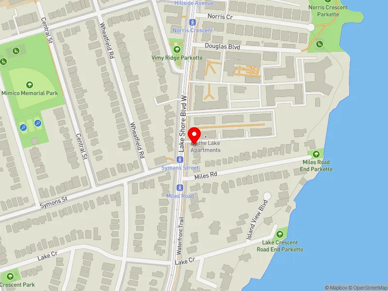 RentSafeTO apartment evaluation map view of 2561 LAKE SHORE BLVD W in Etobicoke-Lakeshore, Toronto