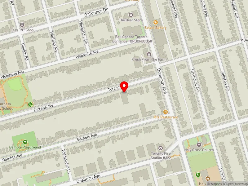 RentSafeTO apartment evaluation map view of 257 TORRENS AVE in Toronto-Danforth, Toronto