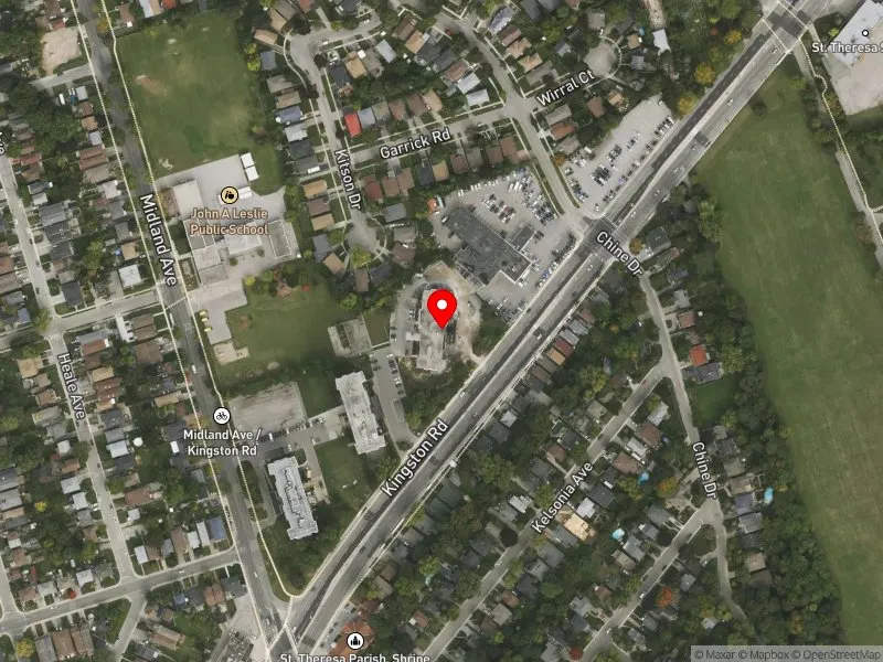 RentSafeTO apartment evaluation satellite view of 2570 KINGSTON RD in Scarborough Southwest, Toronto