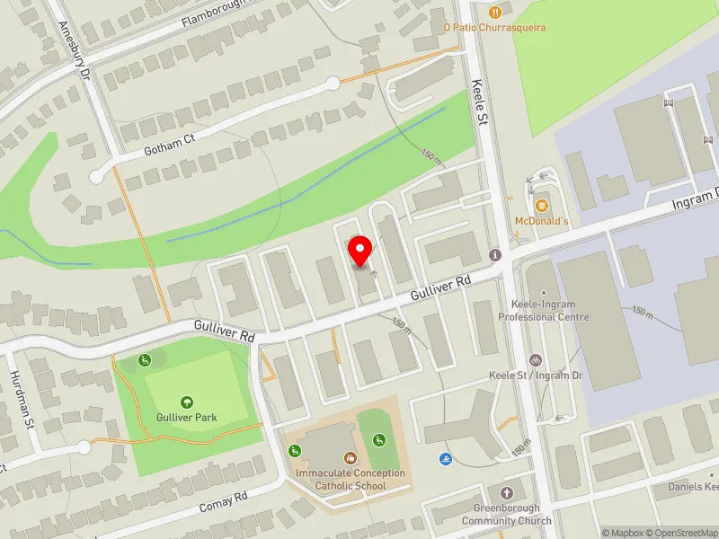 RentSafeTO apartment evaluation map view of 26 GULLIVER RD in York South-Weston, Toronto