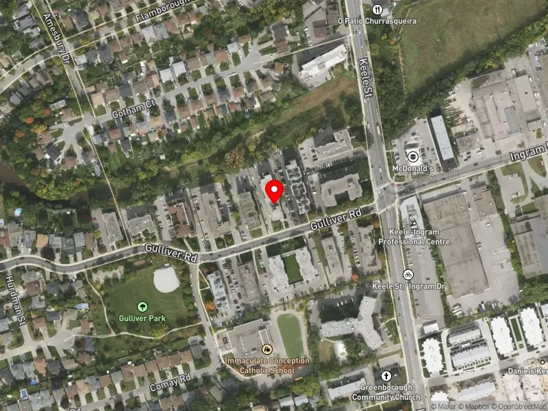 RentSafeTO apartment evaluation satellite view of 26 GULLIVER RD in York South-Weston, Toronto