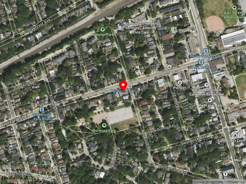 RentSafeTO apartment evaluation satellite view of 26 NORWOOD RD in Beaches-East York, Toronto