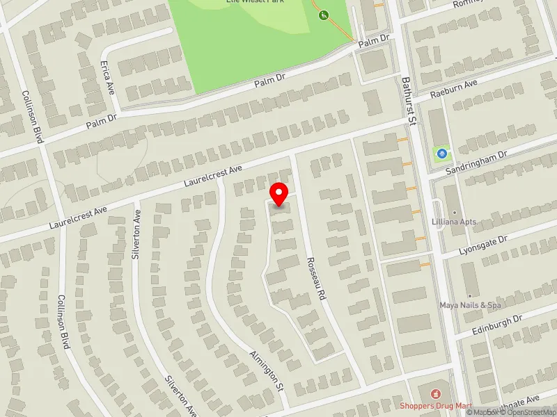 RentSafeTO apartment evaluation map view of 26 ROSSEAU RD in York Centre, Toronto