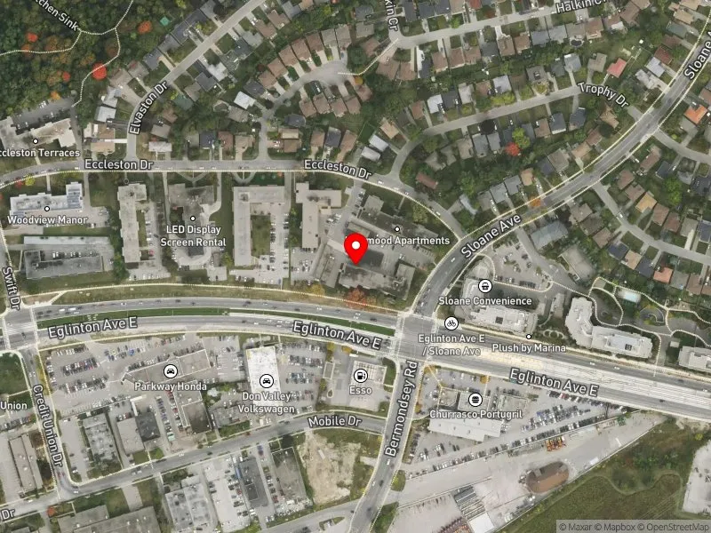 RentSafeTO apartment evaluation satellite view of 26 SLOANE AVE in Don Valley East, Toronto