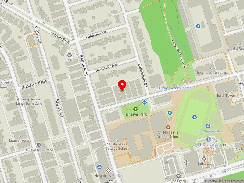 RentSafeTO apartment evaluation map view of 26 TICHESTER RD in Toronto-St. Paul's, Toronto