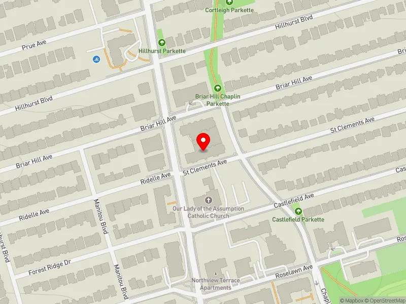 RentSafeTO apartment evaluation map view of 2601 BATHURST ST in Eglinton-Lawrence, Toronto