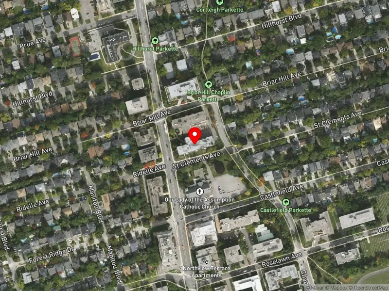 RentSafeTO apartment evaluation satellite view of 2601 BATHURST ST in Eglinton-Lawrence, Toronto