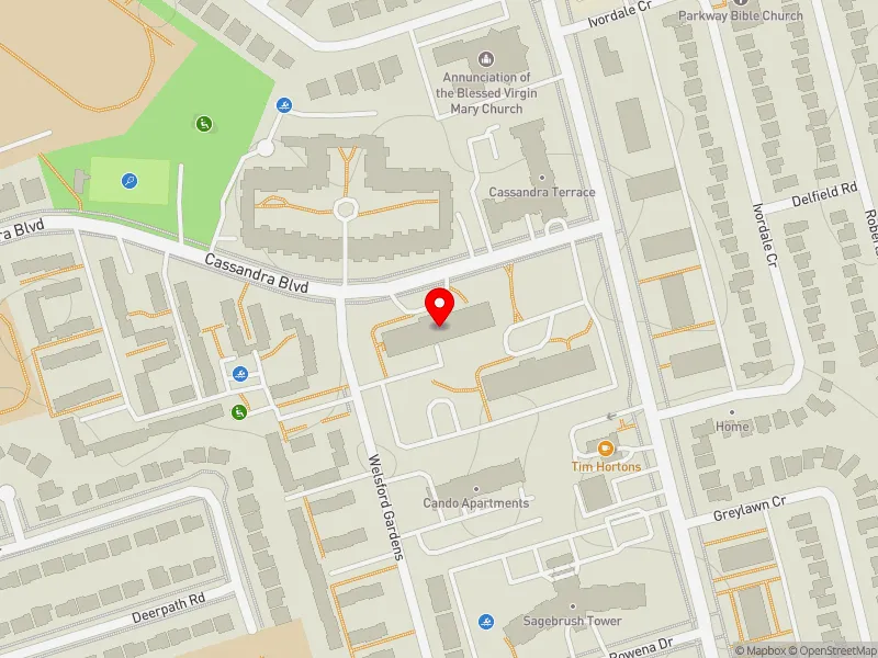 RentSafeTO apartment evaluation map view of 265 CASSANDRA BLVD in Don Valley East, Toronto