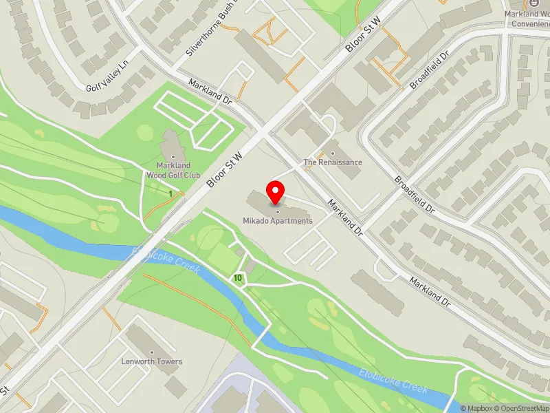 RentSafeTO apartment evaluation map view of 265 MARKLAND DR in Etobicoke Centre, Toronto