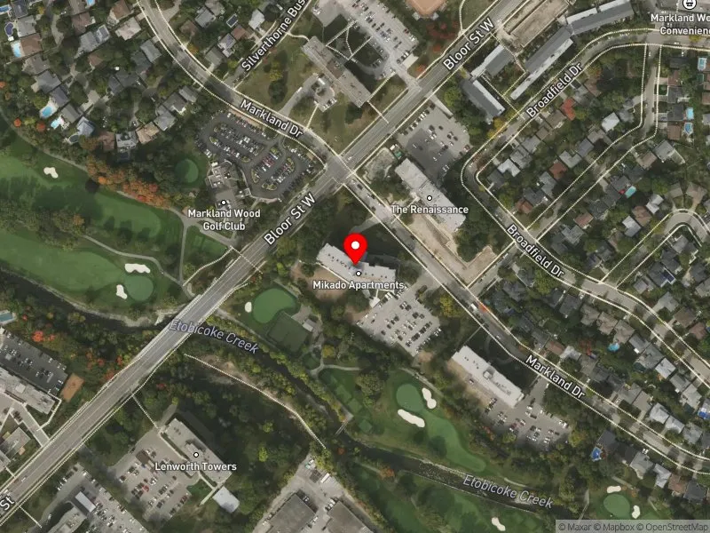 RentSafeTO apartment evaluation satellite view of 265 MARKLAND DR in Etobicoke Centre, Toronto