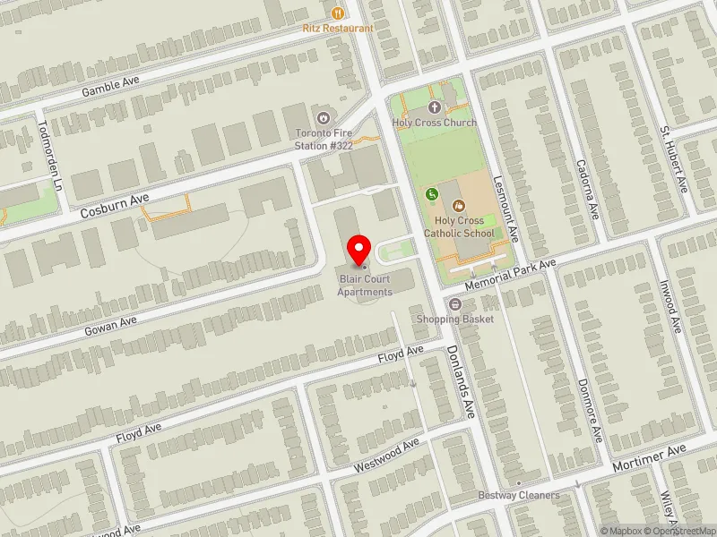 RentSafeTO apartment evaluation map view of 266 DONLANDS AVE in Toronto-Danforth, Toronto