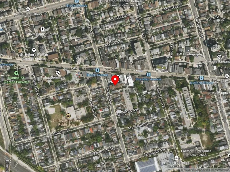RentSafeTO apartment evaluation satellite view of 267 BROCK AVE in Davenport, Toronto