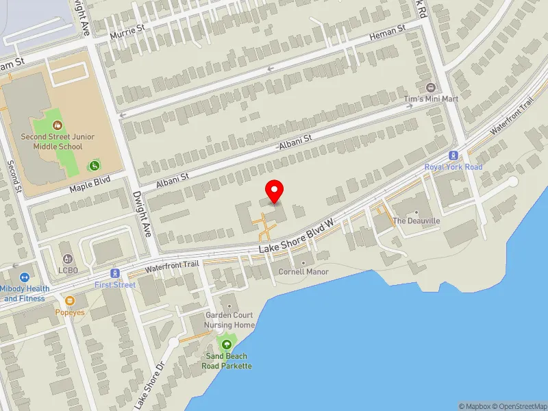 RentSafeTO apartment evaluation map view of 2696 LAKE SHORE BLVD W in Etobicoke-Lakeshore, Toronto