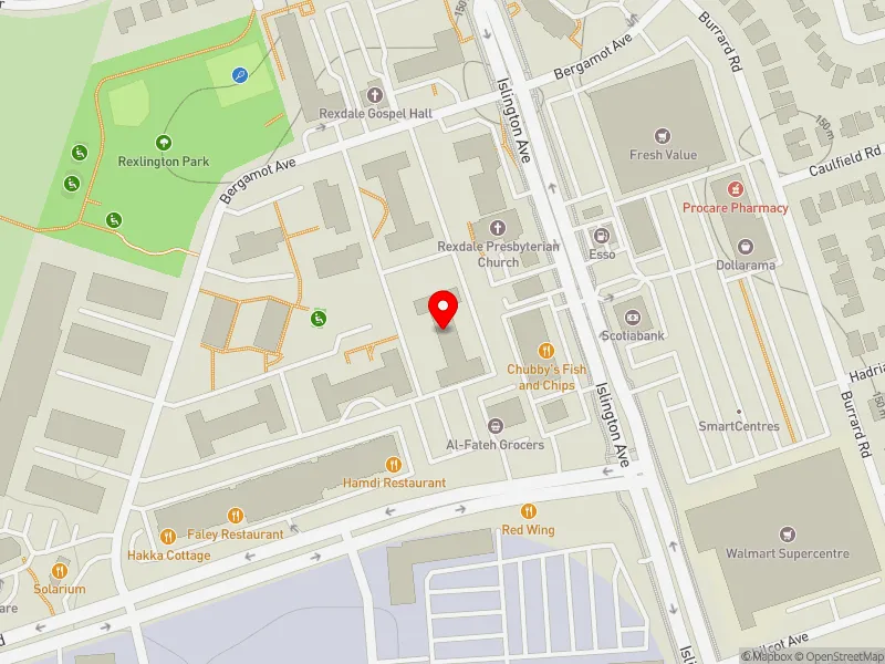RentSafeTO apartment evaluation map view of 27 BERGAMOT AVE in Etobicoke North, Toronto