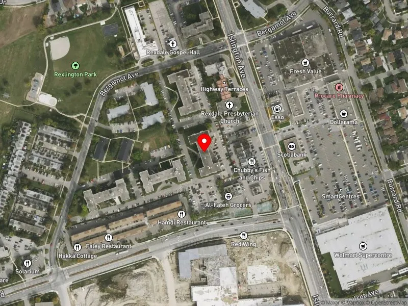 RentSafeTO apartment evaluation satellite view of 27 BERGAMOT AVE in Etobicoke North, Toronto