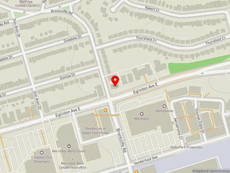RentSafeTO apartment evaluation map view of 27 BRENTCLIFFE RD in Don Valley West, Toronto
