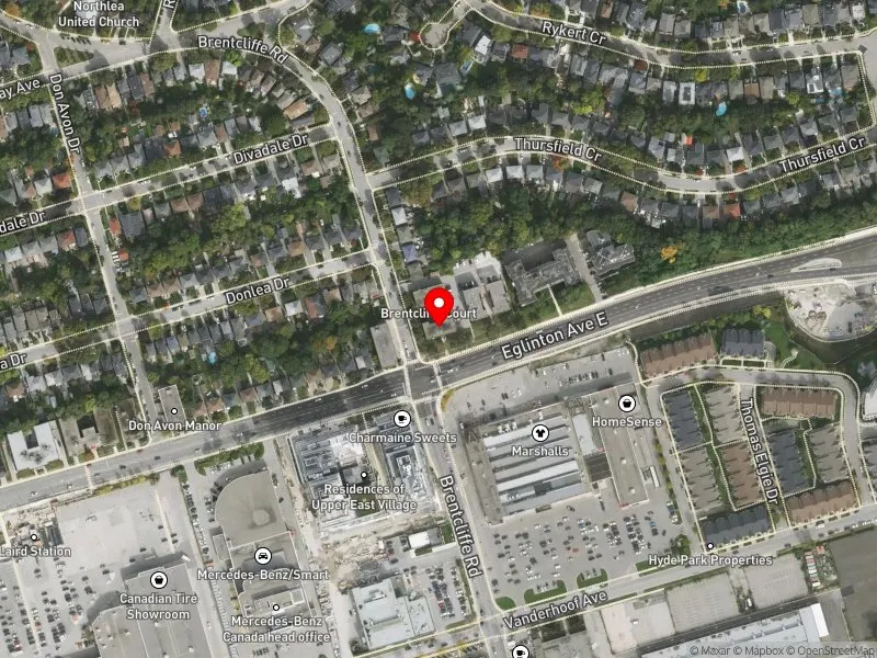 RentSafeTO apartment evaluation satellite view of 27 BRENTCLIFFE RD in Don Valley West, Toronto