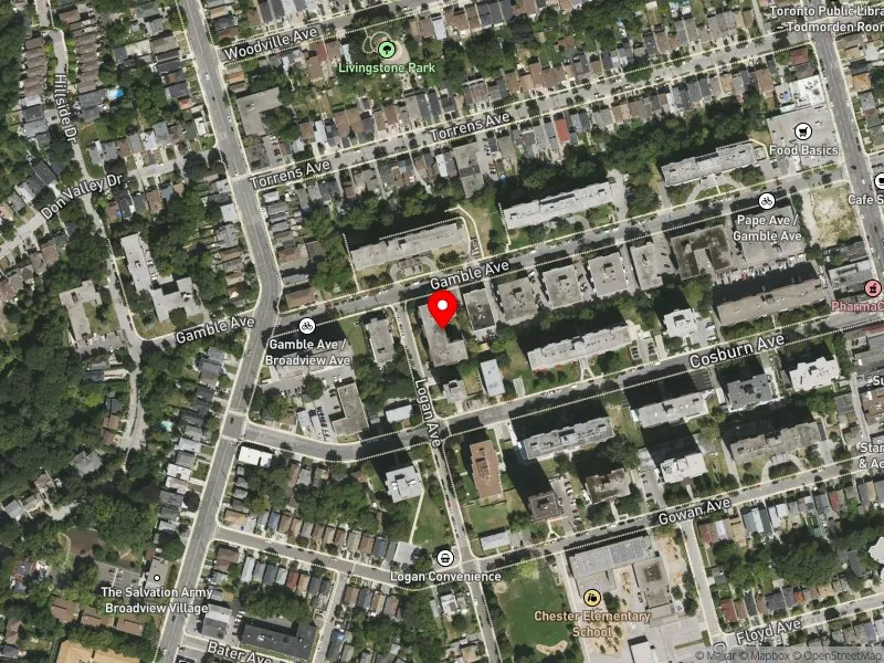 RentSafeTO apartment evaluation satellite view of 27 GAMBLE AVE in Toronto-Danforth, Toronto