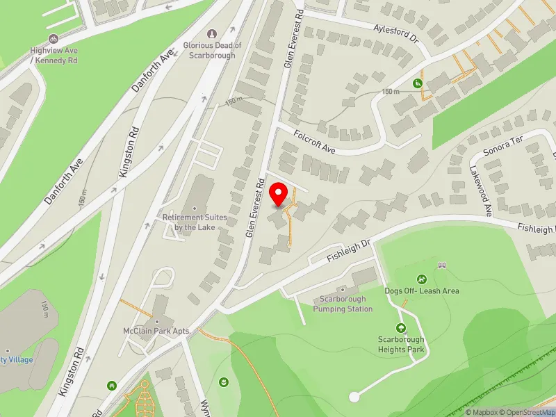 RentSafeTO apartment evaluation map view of 27 GLEN EVEREST RD in Scarborough Southwest, Toronto