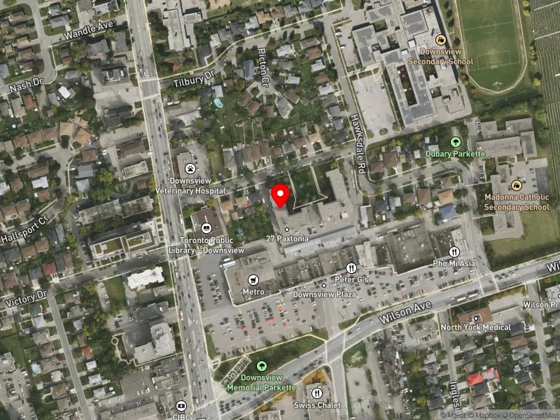 RentSafeTO apartment evaluation satellite view of 27 PAXTONIA BLVD in York Centre, Toronto