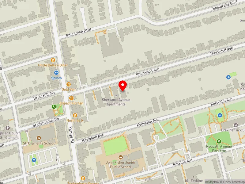 RentSafeTO apartment evaluation map view of 27 SHERWOOD AVE in Don Valley West, Toronto