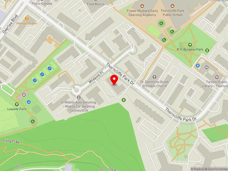 RentSafeTO apartment evaluation map view of 27 THORNCLIFFE PARK DR in Don Valley West, Toronto