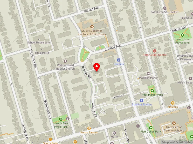 RentSafeTO apartment evaluation map view of 27 WALMER RD in University-Rosedale, Toronto