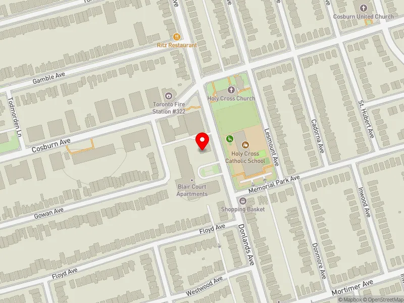 RentSafeTO apartment evaluation map view of 270 DONLANDS AVE in Toronto-Danforth, Toronto