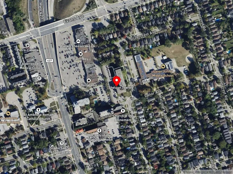 RentSafeTO apartment evaluation satellite view of 270 SHELDON AVE in Etobicoke-Lakeshore, Toronto