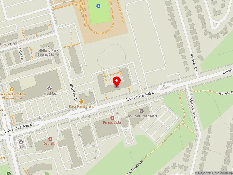 RentSafeTO apartment evaluation map view of 2700 LAWRENCE AVE E in Scarborough Centre, Toronto