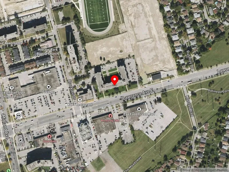 RentSafeTO apartment evaluation satellite view of 2700 LAWRENCE AVE E in Scarborough Centre, Toronto