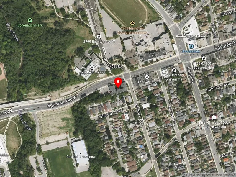 RentSafeTO apartment evaluation satellite view of 2701 EGLINTON AVE W in York South-Weston, Toronto
