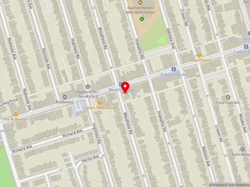 RentSafeTO apartment evaluation map view of 279 WOODFIELD RD in Toronto-Danforth, Toronto