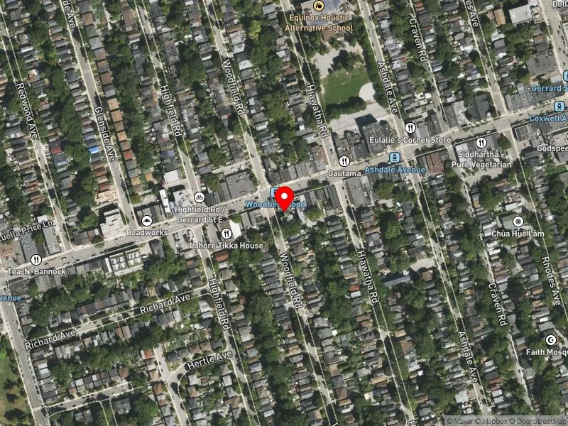 RentSafeTO apartment evaluation satellite view of 279 WOODFIELD RD in Toronto-Danforth, Toronto